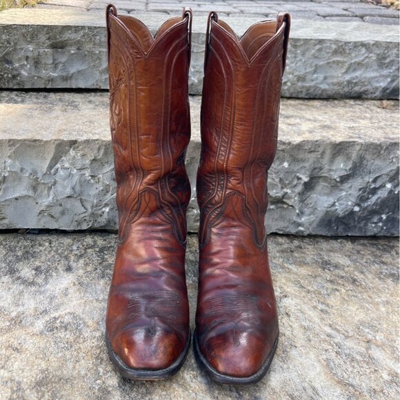 Vtg Y2K RJ Foley Men Cowboy Boots Size 10D Brown Leather Western Rodeo Farmcore - Picture 1 of 14